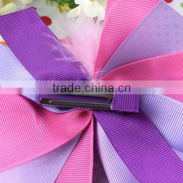 Multi ribbons with feather party bow feather hair clips Bowknot baby hair accessories headwrap hair ribbon headbands in stock