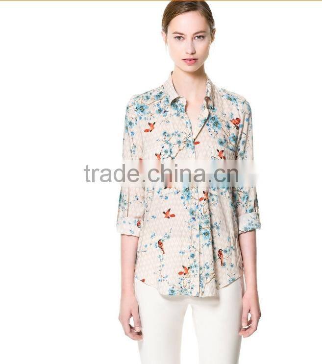 Fashion ladies blouse,bird printing woman shirt/women colthing long sleeve