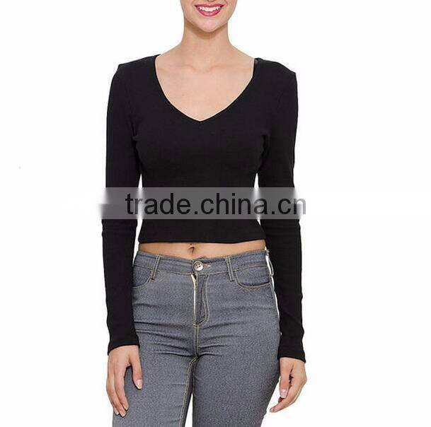 Blank long sleeve tshirts lady crop top style t shirt for women