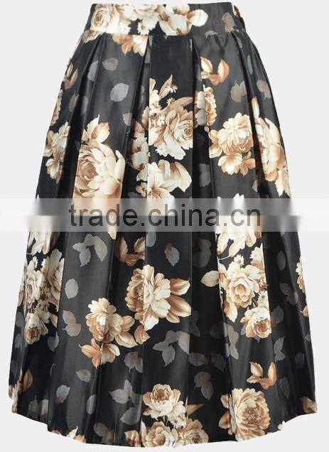 2017 Floral printed bandage A-line elegant wild skirt