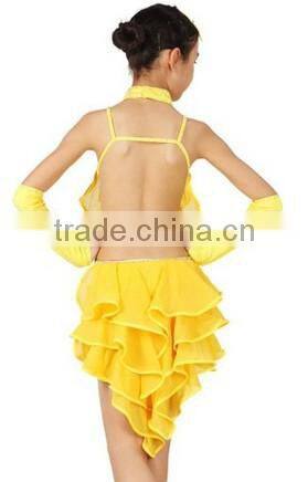Newest design!! Eye-catching yellow Professional Custom Sexy Child Latin Dance Costume,indian dance wear