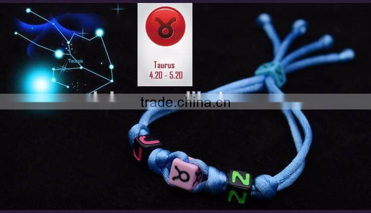Latest Colorful Handmade Handicraft Braided Vintage 12 Zodiac Sign Charm Bracelet