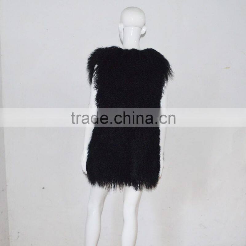 SJ036-01 2017 New fashion Hipe Length Real fur vest for girl or women