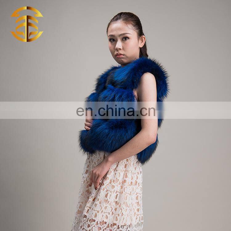 Wholesale European Style Royal Blue New Real Raccoon Fur Sleeveless Vest