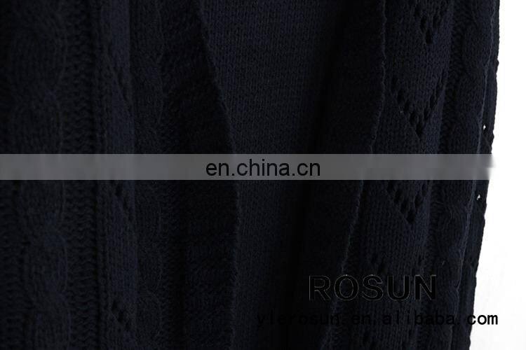 Western style thick knit striped sweater hollow out design hand knitted girls cardigan