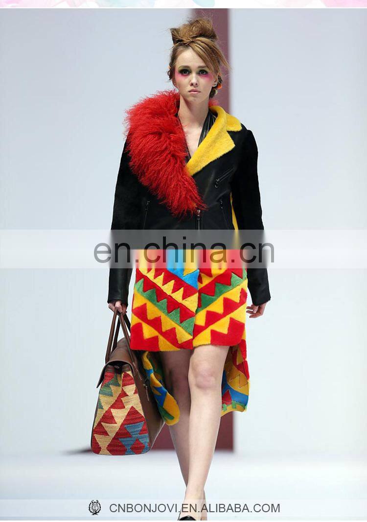 Charm Style Sheep Shearing Fur Jacket Wonderful Design Merino Sheep Fur Overcoat Ladies Winter Multicolor Fur And Leather Coat