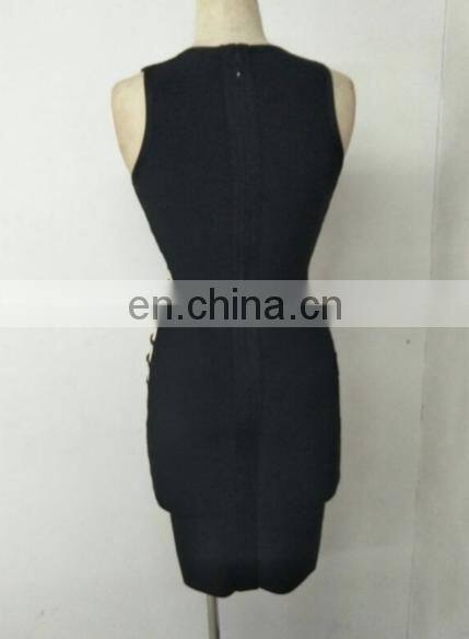 Amigo 2017 new style black sleeveless beaded sexy bandage dress midi elegant evening dresses for women party wear