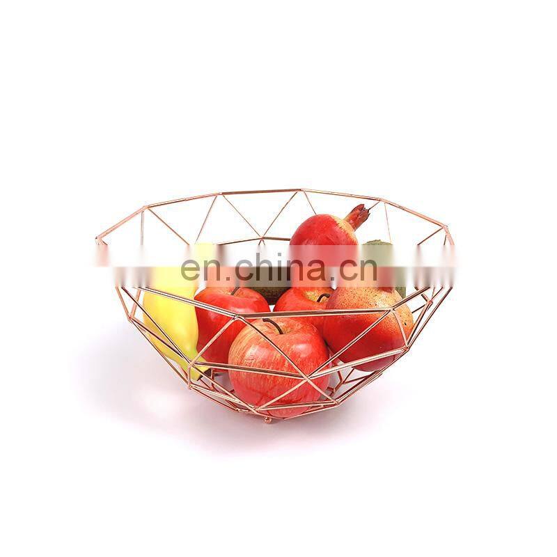 fruit basket bowl storage tray container kitchen round iron wire gold metal fruit basket