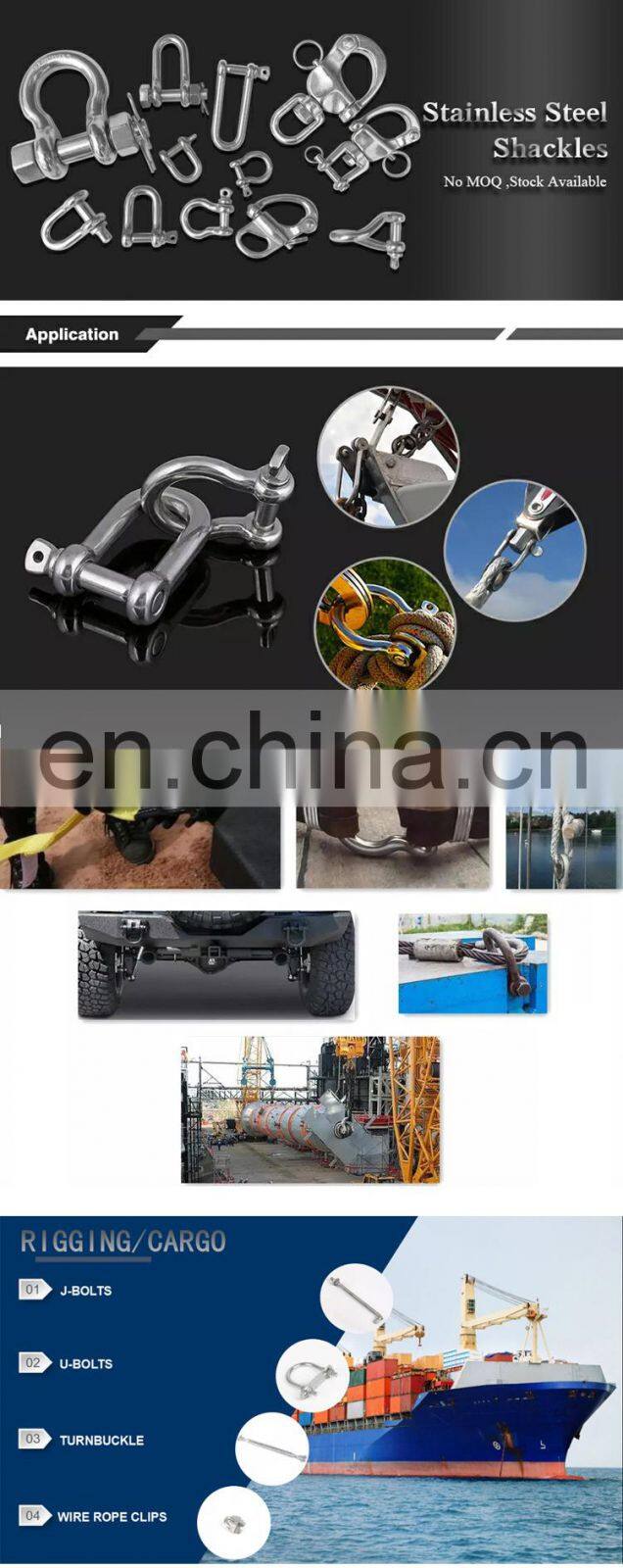 Stainless steel Straight Dee Shackle With Flush Slotted Bolt for marine and industrial rigging aplications