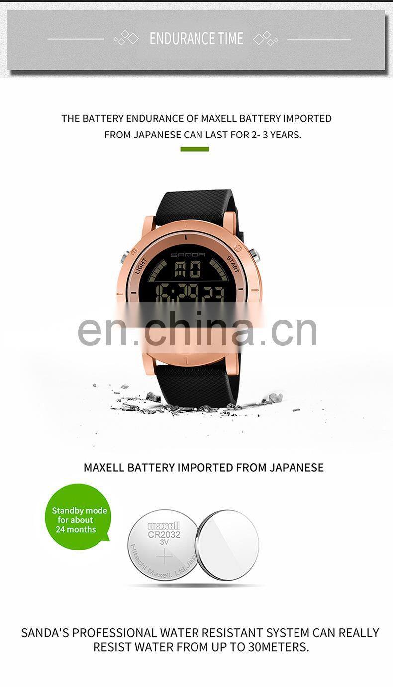 SANDA 410 Men Digital Fashion Chronograph Wristwatch Casual Silicone Calendar Sports Waterproof Watches