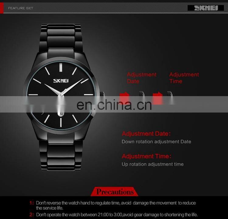 SKMEI 9140 Mens Stainless Steel Metal Belt Current Watches Man Japan Quartz Calendar Watch Men Luxury