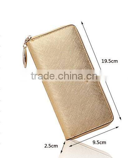 High Quality Fashion Genuine Leather Woman Long Zipper Clutch Wallet for Ladies