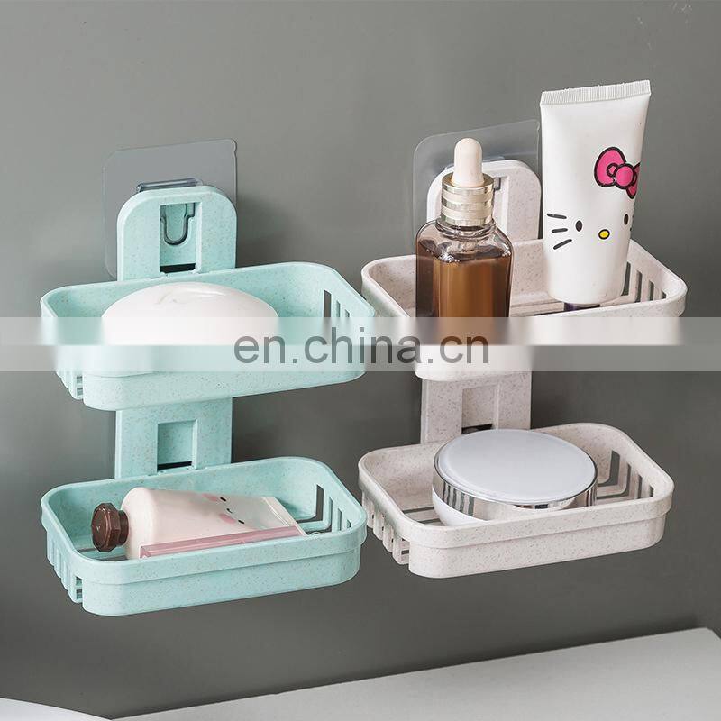 Wall Mounted Double Layer Soap Dish Punch-Free Drawer Draining Holder Kitchen Sponge Storage Box Bathroom Organizer Rack