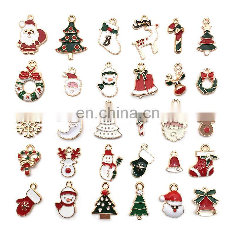 Mixed Christmas Charms Pendants Enamel Bracelet Party Home Metal Craft Decoration Tree Hanging DIY Jewelry Accessories