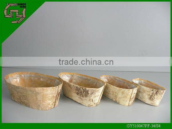handmade planter oval natural wooden cheap flower pot with plastic lining