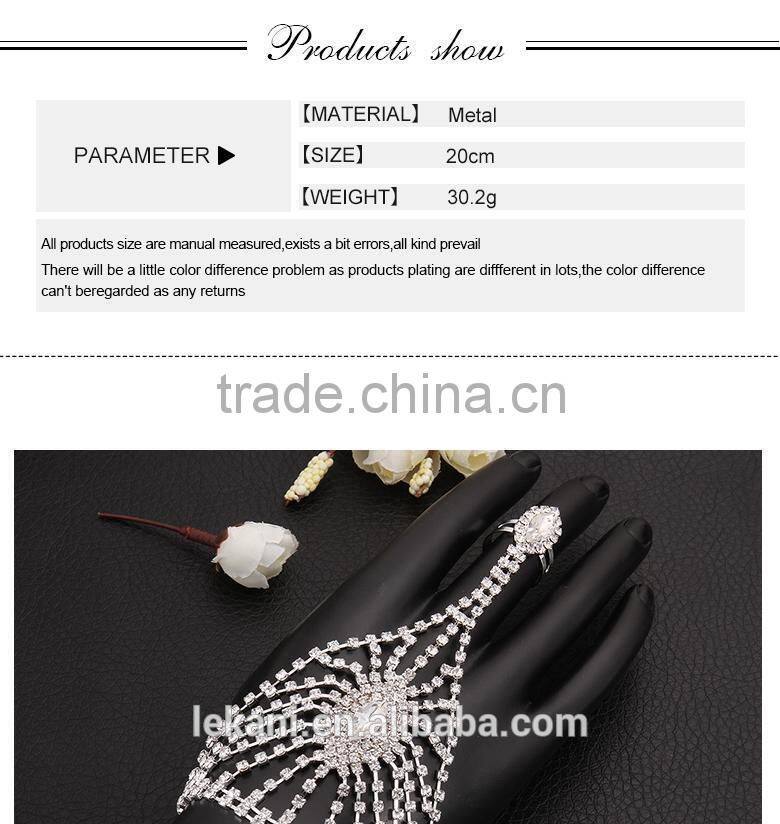 Wholesale Spide Shaped Various Designs Crystal Ring to Wrist Bracelet Chain