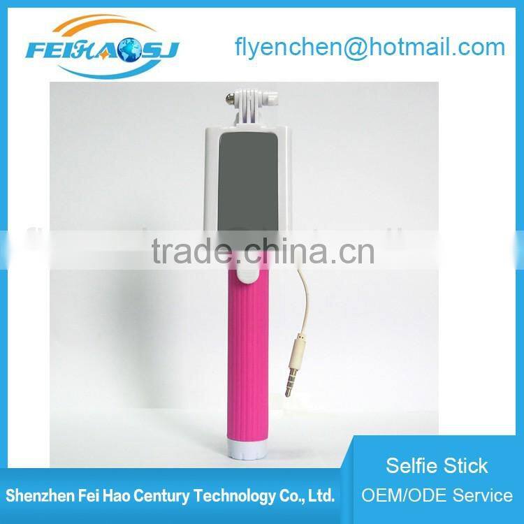 2016 Fashion fodable pocket cable monopod wired selfie stick with mirror