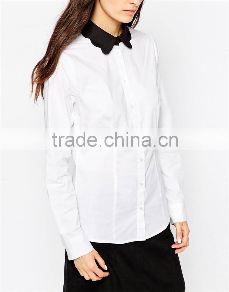 floral collar matching color women shirt long sleeves women blouse OEM service