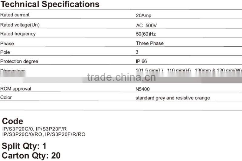 Three Phase Square Changeover Switch 20A (Resistive Orange)