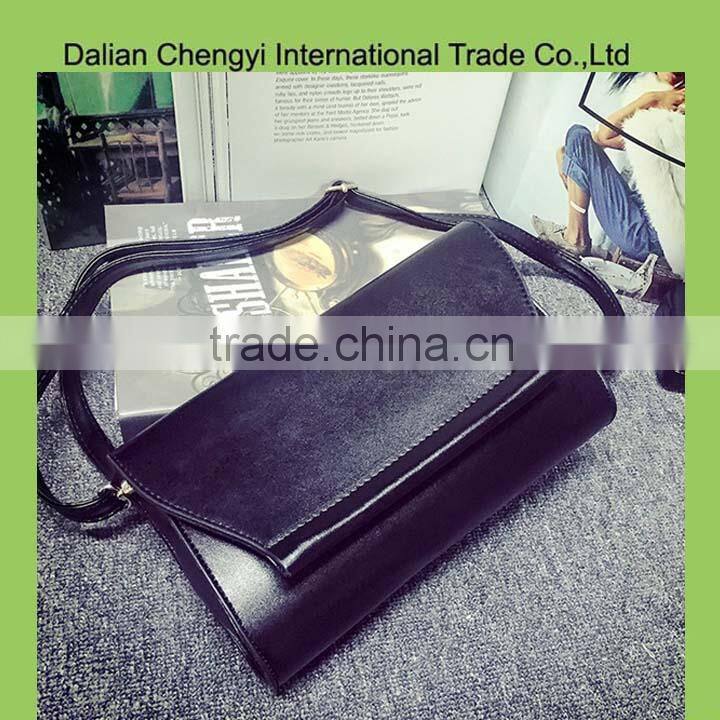 Manual solid color girls pu crossbody bag with long strap