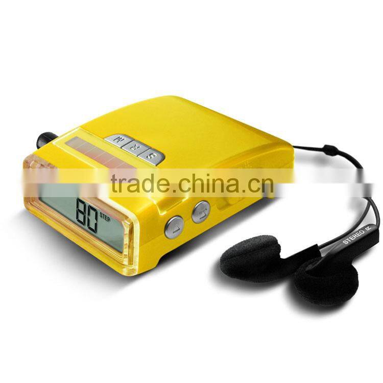 Multi-functional Pedometer Electric gift wholsales pedometer fm radio mp3 activity monitor walking pedo with headphones