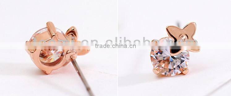 JINSE Rose Gold Plated Four Leaves Shape Earrings Made With Big Zircon