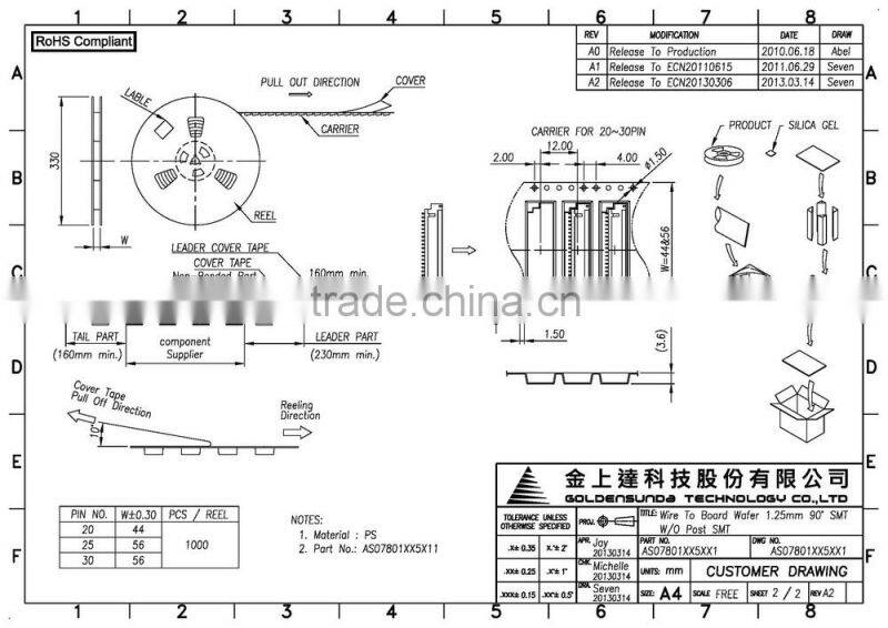 1.25mm pitch SMT Wire to Board 20 Pin Connector 20, 25, 30 Pin Available