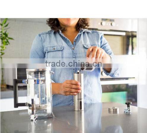 customized stainless steel manual ceramic burr mill coffee grinder with logo