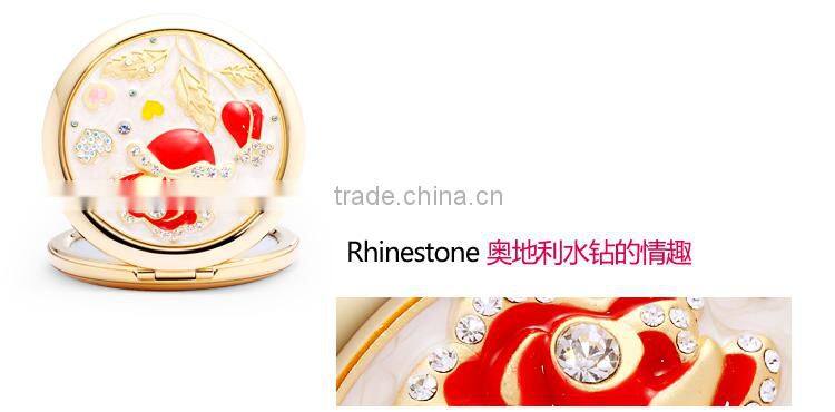 metal pocket antique cosmetic mirror with diamond