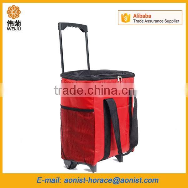 Good Quality 600D Polyester Trolley Cooler Bag With 4 Wheels