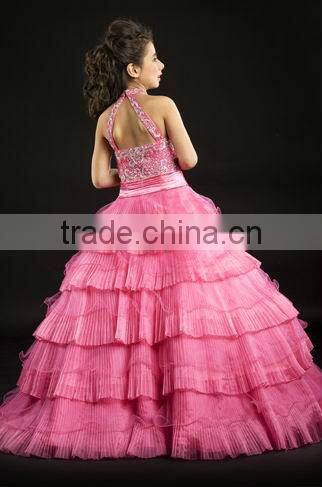Thousand Layered Halter Beaded A-line Prom Gown Party Dress For Little Girl PT-257