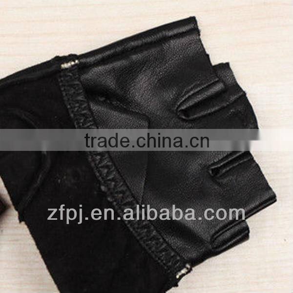 Ladies driving half finger leather gloves