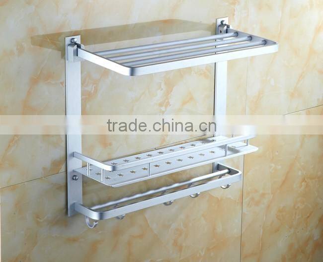 3 tier Bathroom Minimalist Towel Rack Shelf with Foldable Towel Bars/aluminum Wall Mounted bathroom rack