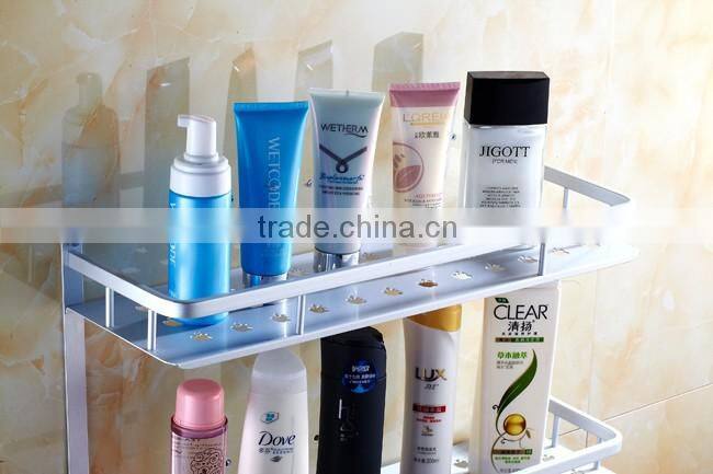factory supply 2 layers aluminium metal bath rack wall mount bathroom shelf for towel