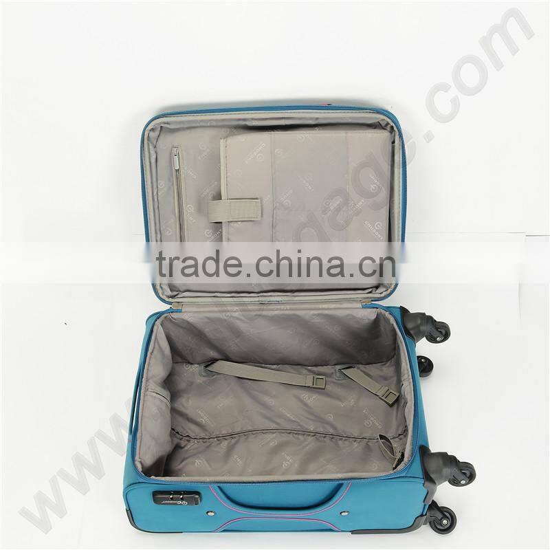 Blue polyester fabric material luggage set with 4 single spinner wheels