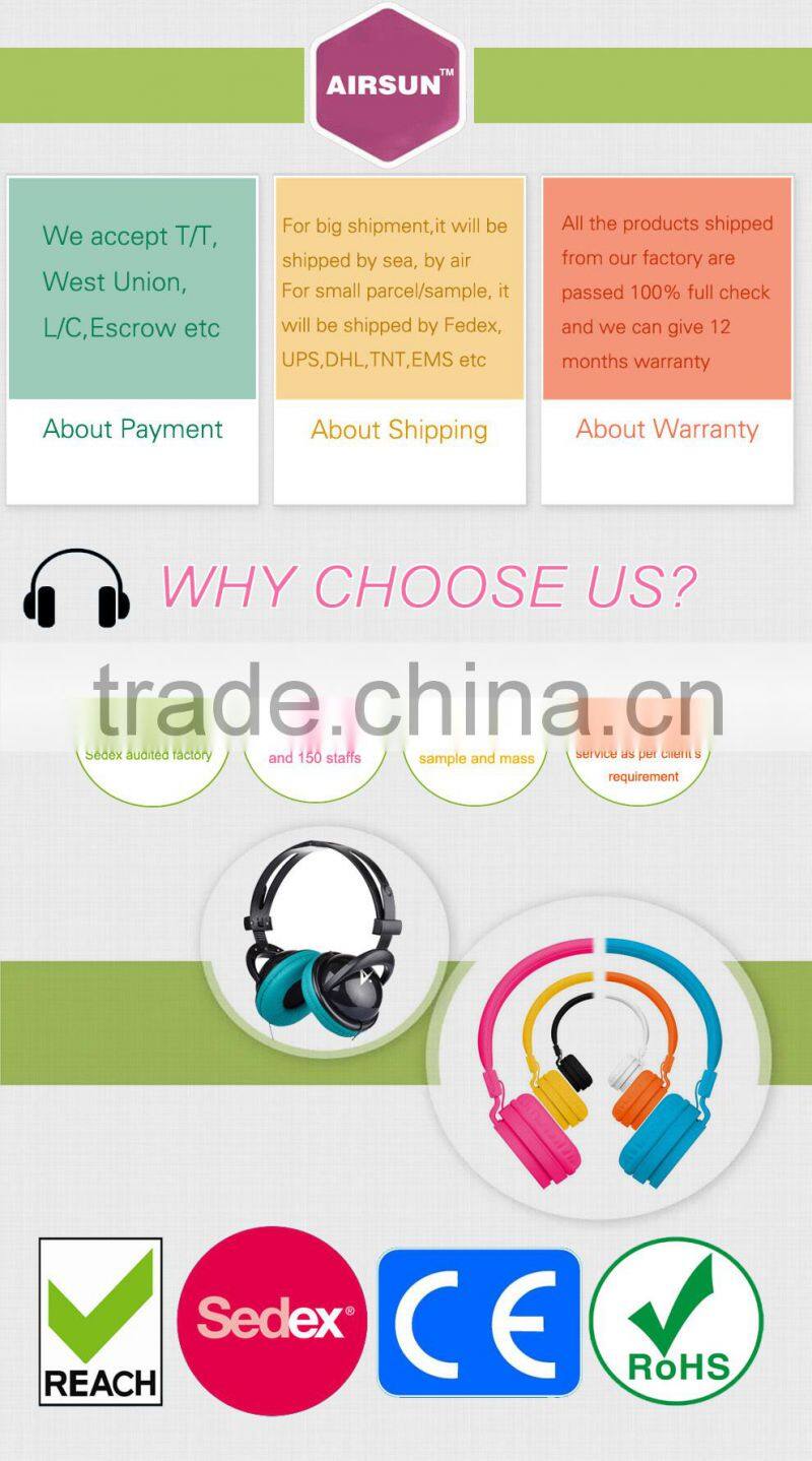 Factory price Colorful popular Stereo Wired Headphone with 1 year warranty