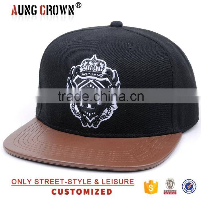 new leather hat/cap leather/6 panel leather brim snapback hat
