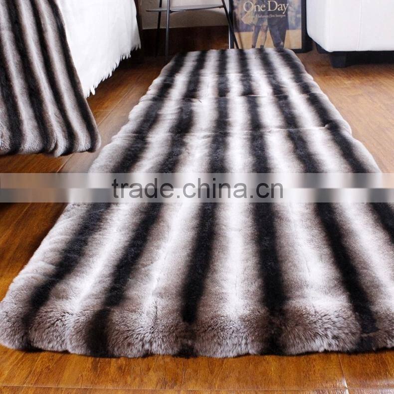 2016 Classic Design Chinchilla Rex Rabbit Fur Carpet Striped Fur Sofa Blanket Home Luxury Sheet