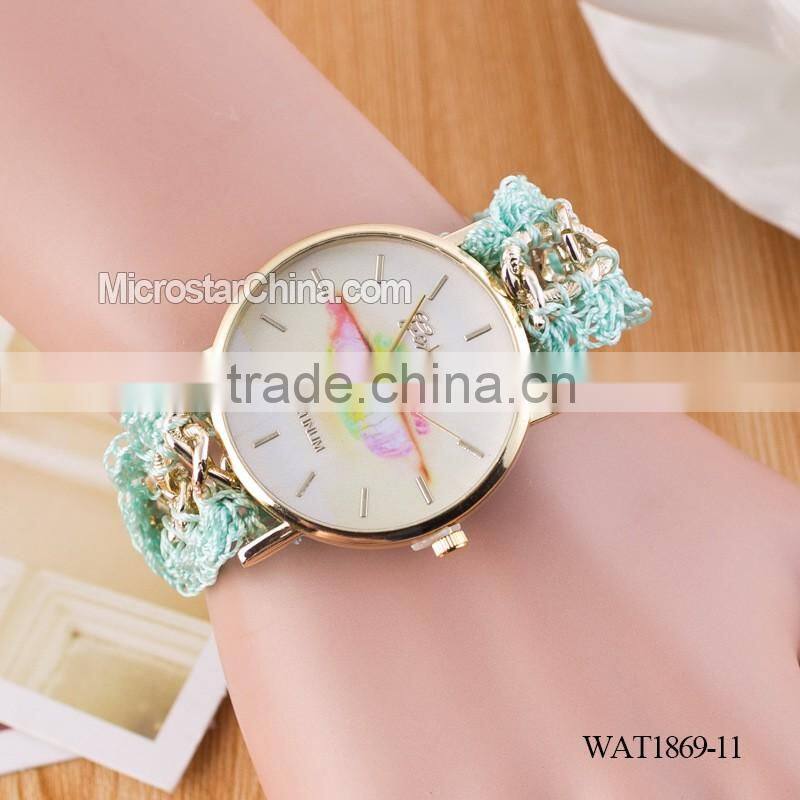 Women New Classic Geneva Ethnic Braided Analog Quartz Chain lips watch strap