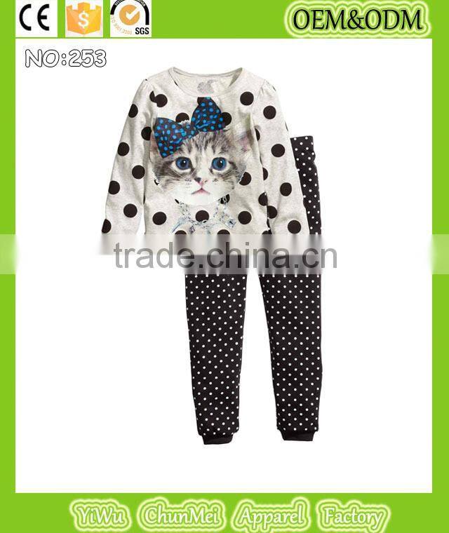 girls cat styling pajamas baby lovely funny pyjamas children cute sleepwear 2-7t kids 100% cotton dot pijamas tinaluling OEM&ODM