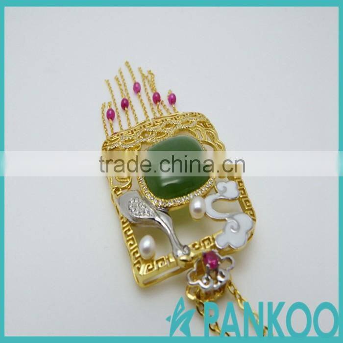 Gold-plated 925 sterling silver jewelry inlaid natural corundum spray Jasper Cheung Yunhe style necklace pendant