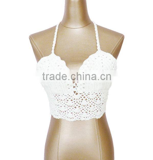 Cotton/polyester black women beachwear crochet knitting bikini in top