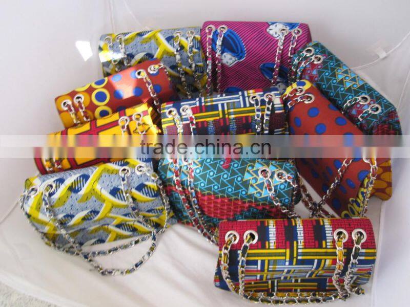 2016 Famous new style side bags for girls ankara african prints and fabric bag real leather handbag for office lady