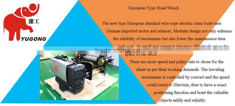 European Type Wire Rope Single Girder Overhead Cranes Electric Hoist Price