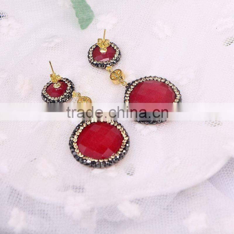 Natural Turquoise Labradorite Gem Stone Druzy Earring, Round Shape Pave Crystal Zircon Jewelry Stud Earrings