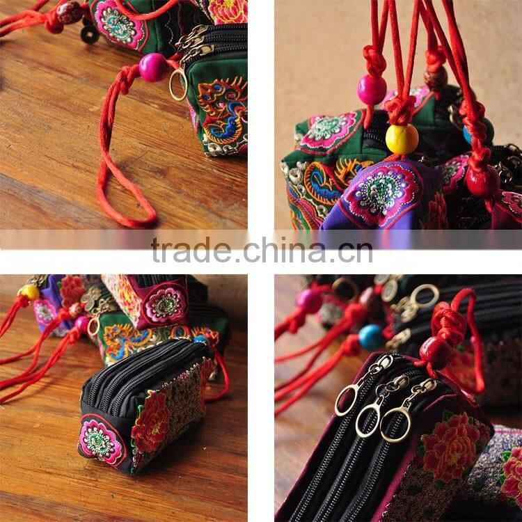 Good feedback wallet with 3 zipper wholesale embroidery clutch bags wallet with tassel