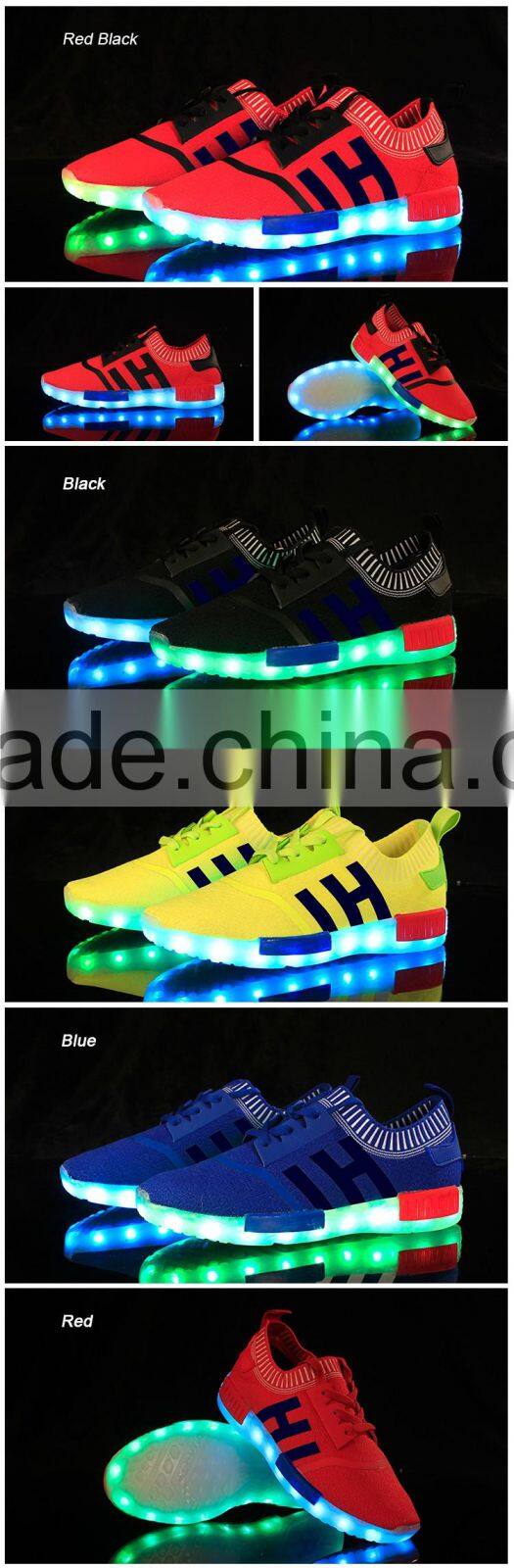 2016 The Newest Flyknit Fabric Colourful Lights LED shoe