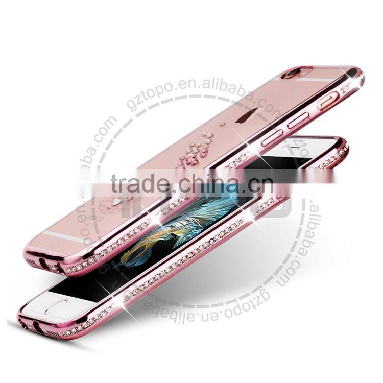 Diamonds Swan angel electroplate frame soft TPU for girls mobile phone Case for iphone 6 6s plus