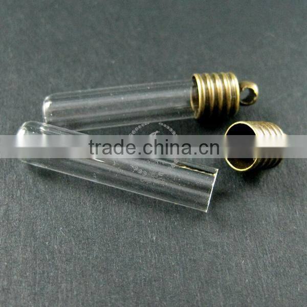 6x27mm transparent tube glass bottle 3mm mouth bronze bail perfume vial pendant wish charm DIY supplies 1810279