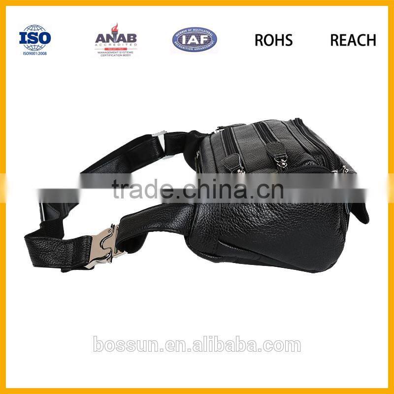 Black Men Genuine Leather Waist Bag High Quality Waterproof